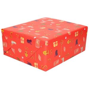 15x Sinterklaas kadopapier print rood 250 x 70 cm op rol - cadeaupapier/inpakpapier - Sint en Piet