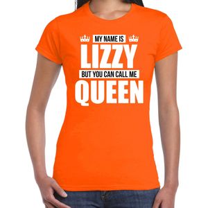 Naam cadeau My name is Lizzy - but you can call me Queen t-shirt oranje dames - Cadeau shirt o.a verjaardag/ Koningsdag