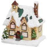 2x stuks kerstdorp kersthuisjes huizen met verlichting 9 x 11 x 12,5 cm - Kerstversiering/kerstdecoratie