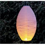 2x stuks luxe solar lampion / lampionnen wit met realistisch vlameffect op zonne-energie 30 x 50 cm - sfeervolle zomer tuinverlichting - buitenlampionnen