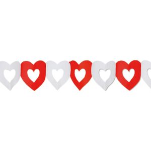 Hartjes slinger rood/wit - 300 cm - Romantische feestslinger voor bruiloften / Valentijn