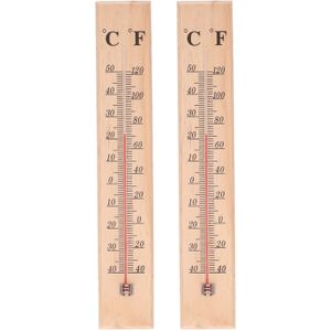 Thermometer - 2x - voor binnen en buiten - hout - 40 x 7 cm - Celsius/Fahrenheit