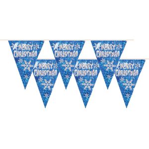 Henbrandt kerst vlaggenlijnen Merry Christmas - 2x - blauw - 360 cm - kerstversiering