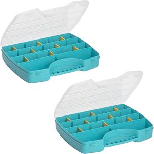 Plasticforte Opbergkoffertje/opbergdoos/sorteerbox - 3x - 13-vaks - kunststof - blauw - 25 x 21 x 4 cm
