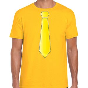 Bellatio Decorations Verkleed t-shirt voor heren - stropdas geel - geel - carnaval - foute party