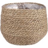 Mica Decorations Bloempot - rotan - beige - jute - 22 x 19 cm - Met plastic binnenkant