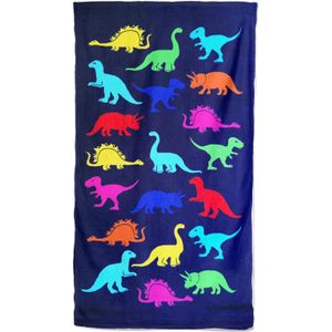 Luxe blauwe badlaken/strandlaken handdoek 70 x 140 cm - Dinosaurus print Dino voor kinderen