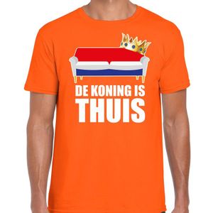 Koningsdag t-shirt de Koning is thuis oranje voor heren - Woningsdag - thuisblijvers / Kingsday thuis vieren