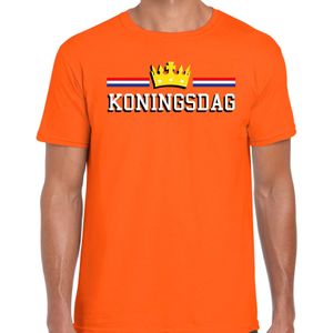 Koningsdag t-shirt met gouden kroon - oranje - heren - koningsdag outfit / kleding
