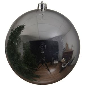 5x Grote zilveren kunststof kerstballen van 14 cm - glans - zilveren kerstboom versiering