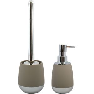 MSV Toiletborstel in houder 38 cm/zeeppompje 260 ml set Bilbao - ABS kunststof - taupe/beige