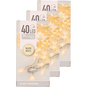 Set van 3x stuks kerstverlichting transparant snoer met 40 lampjes warm wit 300 cm  - Kerstlampjes/kerstlichtjes - binnen/buiten