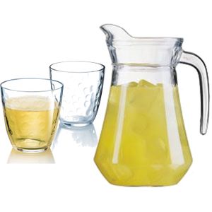 Luminarc schenkkan/waterkan van glas 1.6 liter met 6x stuks Relief waterglazen van 250 ml