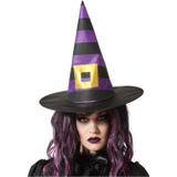 Halloween heksenhoed Stripes  - one size - zwart/paars - meisjes/dames - verkleed hoeden