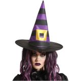 Halloween heksenhoed Stripes  - one size - zwart/paars - meisjes/dames - verkleed hoeden
