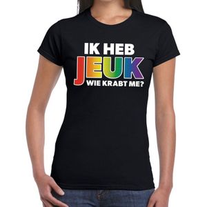 Ik heb jeuk wie krabt me gaypride t-shirt zwart met regenboog tekst voor dames -  Gay pride/LGBT kleding