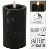 LED kaarsen/stompkaarsen - set 2x - zwart marmer look - H12,5 en H15 cm - timer - warm wit