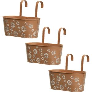 Decoris bloembakken ophangbaar - 3x - zink - 32 x 16 cm - terra bruin