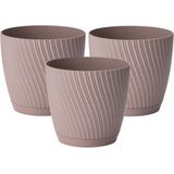 Form Plastic Plantenpot/bloempot Waves - 3x - kunststof - beige - D19 x H17 cm - met opvang schotel - rond