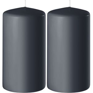2x Antraciet grijze cilinderkaarsen/stompkaarsen 6 x 8 cm 27 branduren - Geurloze kaarsen antraciet grijs - Woondecoraties