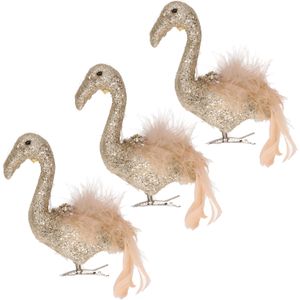 4x stuks decoratie vogels op clip flamingo goud 13 cm - Decoratievogeltjes/kerstboomversiering/bruiloftversiering