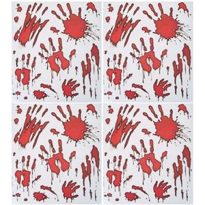 4x Horror raamstickers bloedende handafdrukken set - Halloween feest decoratie - Horror stickers