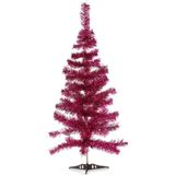2x stuks kleine fuchsia roze kerstbomen van 90 cm van kunststof met voet - Mini boompjes voor kinderkamer/kantoor