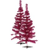 2x stuks kleine fuchsia roze kerstbomen van 90 cm van kunststof met voet - Mini boompjes voor kinderkamer/kantoor
