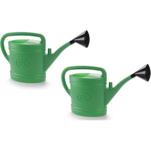 2x stuks groene tuin planten gieter met broeskop 12 liter - Planten water geven - Kunststof - 70 x 19 x 41 cm