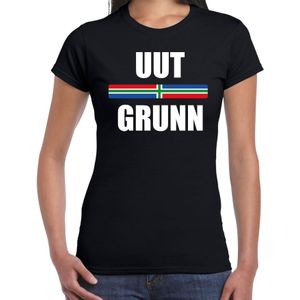 Uut grunn met vlag Groningen t-shirt zwart dames - Gronings dialect cadeau shirt