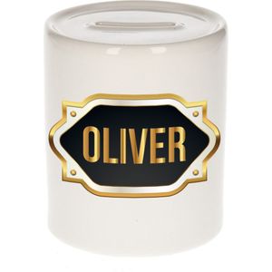 Oliver naam cadeau spaarpot met gouden embleem - kado verjaardag/ vaderdag/ pensioen/ geslaagd/ bedankt