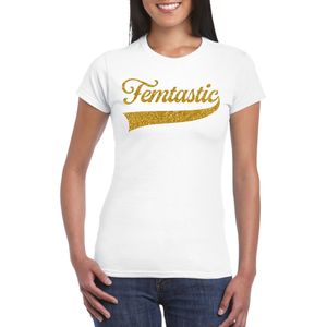 Bellatio Decorations Foute party t-shirt voor dames - Femtastic - wit - glitter - carnaval/themafeest