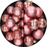 28x stuks kunststof kerstballen oudroze 4 en 6 cm - Kerstversiering