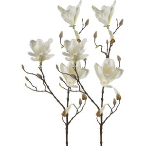 Emerald Kunstbloem Magnolia tak - 2x - 90 cm - wit/creme - Kunst zijdebloemen