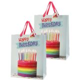Set van 4x stuks papieren verjaardag giftbags/cadeau tasjes verjaardagstaart 25 x 32 x 12 cm - cadeau tassen