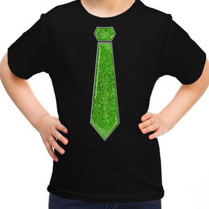 Bellatio Decorations Verkleed t-shirt voor kinderen - glitter stropdas - zwart - meisje - carnaval