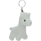 Alpaca mini knuffel sleutelhanger 12 cm wit - Dieren cadeaus artikelen voor kinderen