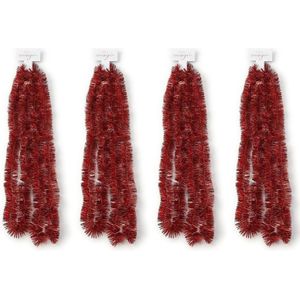 4x Kerstslingers rood 270 cm - Guirlandes folie lametta - Rode kerstboom versieringen