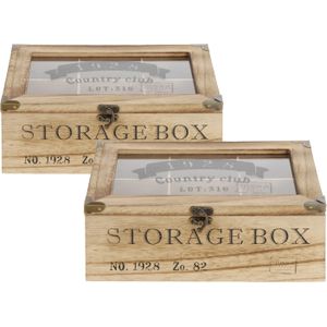 2x stuks houten theedoos bruin Storage Box 9-vaks 25 x 25 x 9 cm