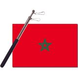 Landen vlag Marokko - 90 x 150 cm - met compacte draagbare telescoop vlaggenstok - zwaaivlaggen