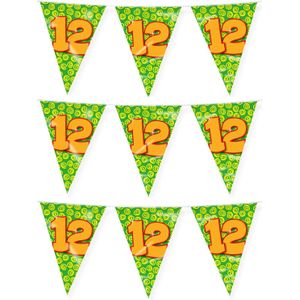 Paperdreams verjaardag 12 jaar thema vlaggetjes - 3x - feestversiering - 10m - folie - dubbelzijdig
