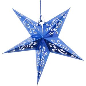 Decoratie kerstster lampion blauw 60 cm - Kerstdecoratie sterren blauw