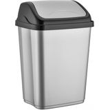 Zilver/zwarte vuilnisbak/vuilnisemmer kunststof 16 liter - Vuilnisemmers/vuilnisbakken/prullenbakken - Kantoor/keuken prullenbakken