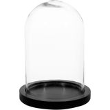Atmosphera Home decoratie glazen stolp op houten plateau - glas/zwart - D18 x H26 cm - Woonaccessoires