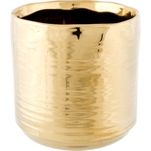 1x Gouden ronde potjes voor kerststukjes Cerchio 13 cm keramiek - Kerststukjes onderdelen pot metallic goud - Woonaccessoires