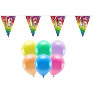 Boland Party 16e jaar verjaardag feestartikelen versiering - 100x ballonnen/2x leeftijd vlaggetjes