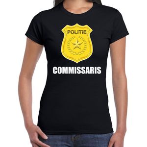 Commissaris politie embleem t-shirt zwart voor dames - politie - verkleedkleding / carnaval kostuum