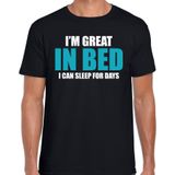 Great in bed / Geweldig in bed fun tekst slaapshirt / pyjama shirt - zwart - heren - Grappig slaapshirt / slaap kleding t-shirt