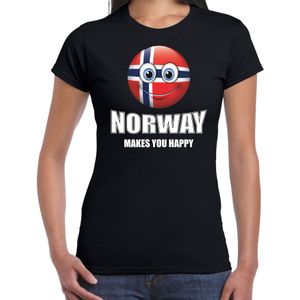 Norway makes you happy landen t-shirt Noorwegen met emoticon - zwart - dames -  Noorwegen landen shirt met Noorse vlag - EK / WK / Olympische spelen outfit / kleding