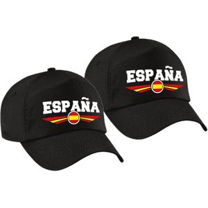 2x stuks spanje / Espana landen pet zwart volwassenen - Supporters kleding baseball cap - EK / WK / Olympische spelen outfit